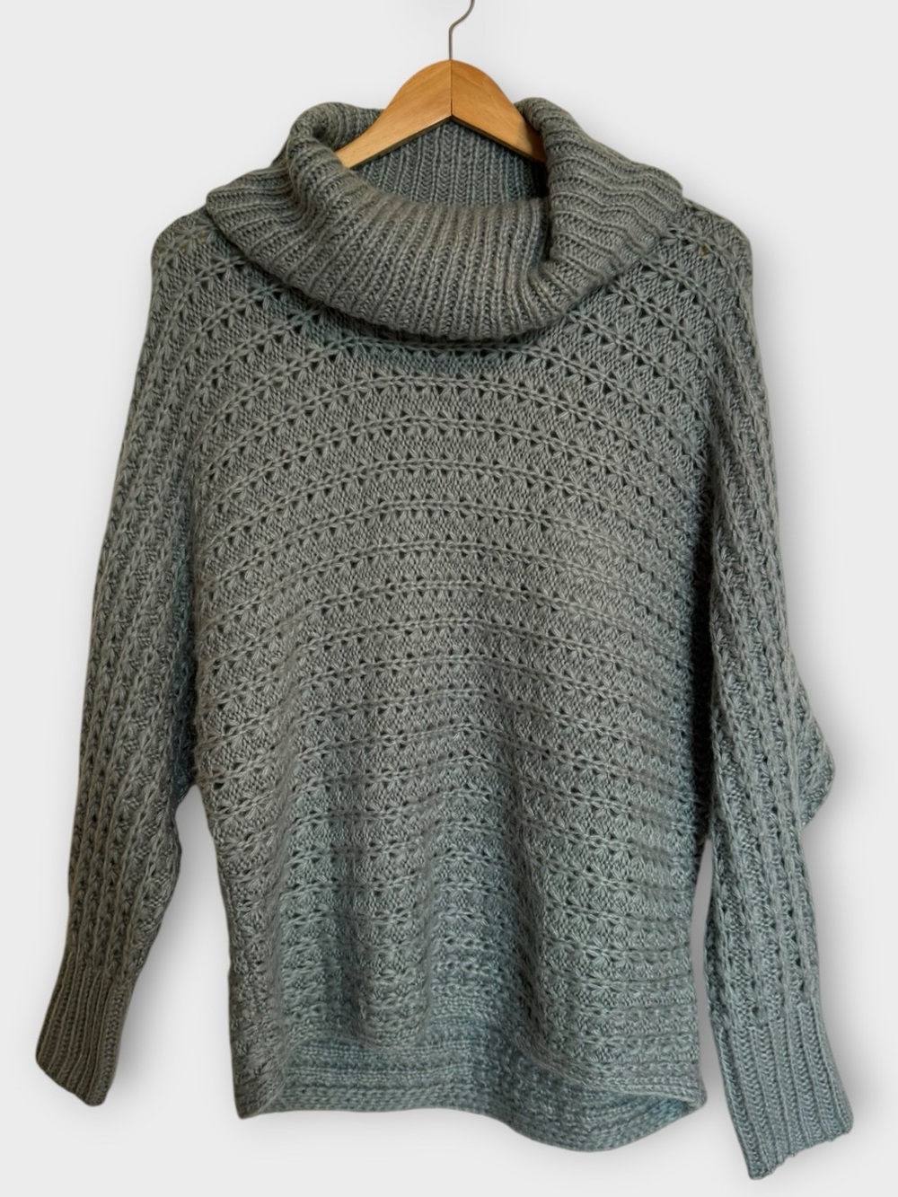 Pink Rose Sage Blue Chunky Knit Cowl Neck Oversized Sweater M NWT